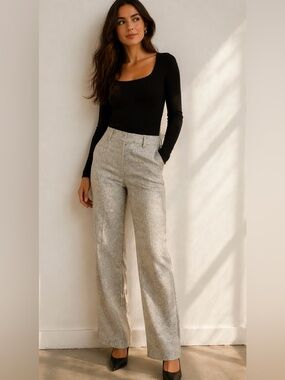 Tory Burch Tweed Straight Leg Pants Size 8 | Chic Neutral Speckled Career Luxe